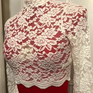 Lace long sleeve mock neck crop top XS